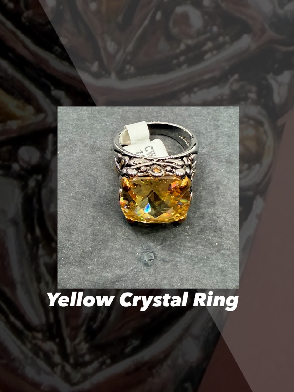 NWT Cushion Cut Yellow Crystal Ring